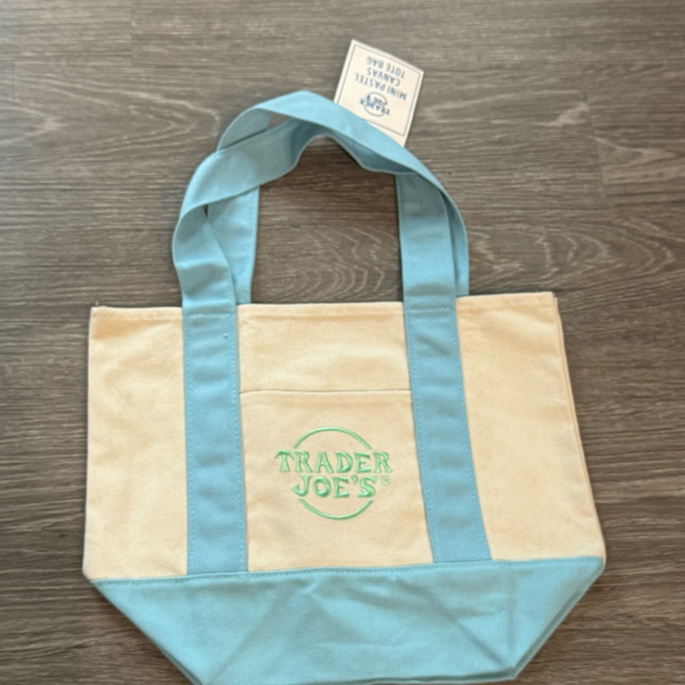 Trader Joe's Mini Canvas Tote Bag Pastel Blue NWT - Picture 3 of 5